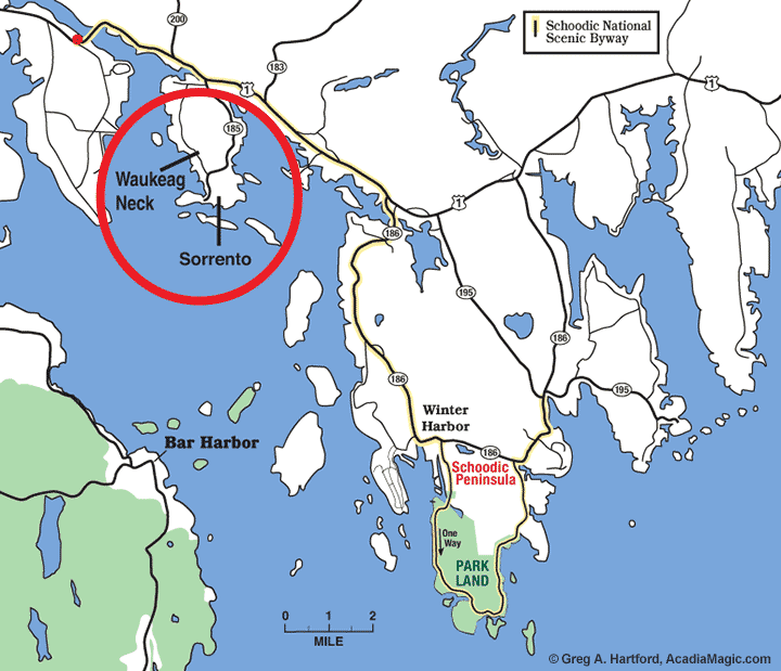 Location map of Waukeag Neck, Maine